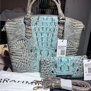NWT Brahmin Duxbury Satchel Bluebell Ombré Melbourne Bag with matching wallet